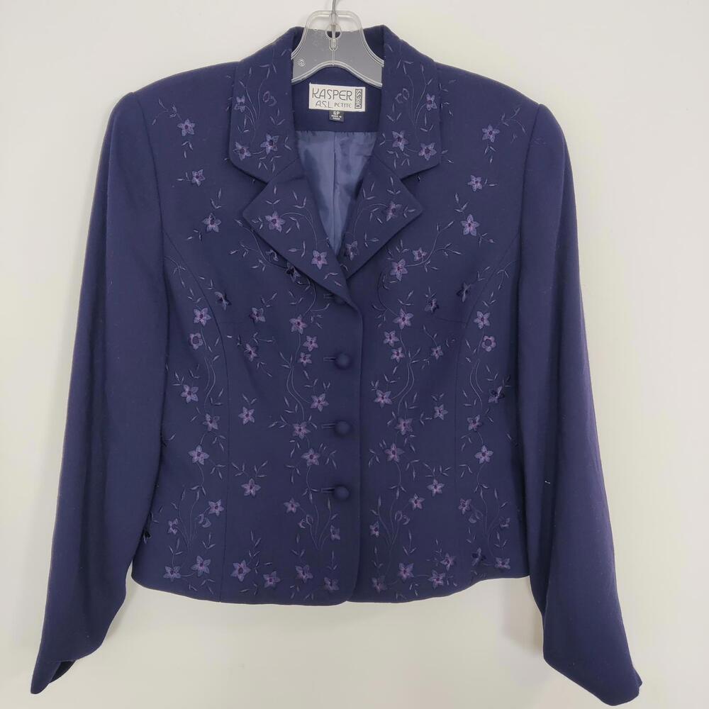 Kasper A.S.L. Petite Embroidered Blazer Jacket 6P in Purple